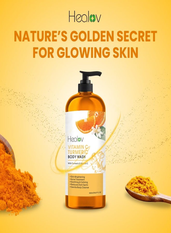 Healov Turmeric Body Wash – Natural Skin Brightening Soap for Dark Spots & Hyperpigmentation – Exfoliating Turmeric Face & Body Wash for Scars, Glow & Gentle Daily Cleansing – Plant-Based Liquid Bath Soap - Image 2